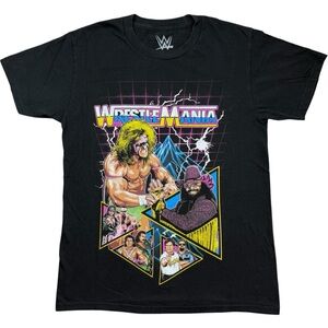 WrestleMania WWE WWF Pro Wrestling Ultimate Warrior Macho Man t-shirt Men’s sz S